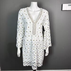 Boston Proper Dress Medium Beaded Floral Lace Shift White Crochet Daisy NWT